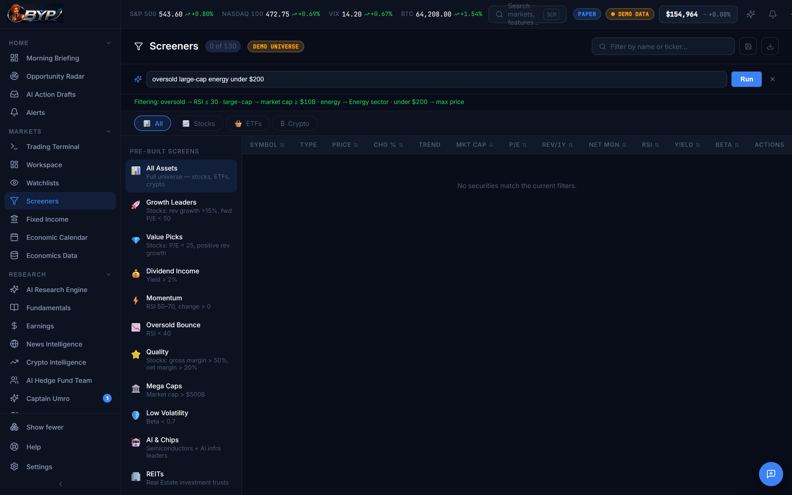Natural-language screener — plain-English queries